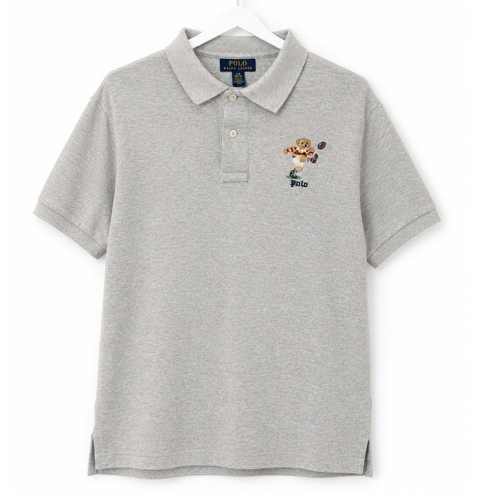 Polo Ralph Lauren Boys Polo Bear Rugby Football Polo Shirt Gray Size L 14-16